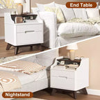 Table de chevet à 2 tiroirs avec station de charge, table de nuit de 53 cm avec étagères ouvertes pour chambre à coucher
