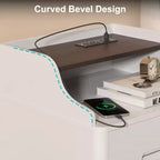Table de chevet à 2 tiroirs avec station de charge, table de nuit de 53 cm avec étagères ouvertes pour chambre à coucher