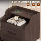 Table de chevet à 2 tiroirs avec station de charge, table de nuit de 53 cm avec étagères ouvertes pour chambre à coucher