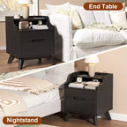 Table de chevet à 2 tiroirs avec station de charge, table de nuit de 53 cm avec étagères ouvertes pour chambre à coucher