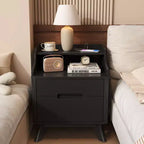 2 Drawers Nightstand with Charging Station, 21 Nightstand with Open Shelves for Bedroom
