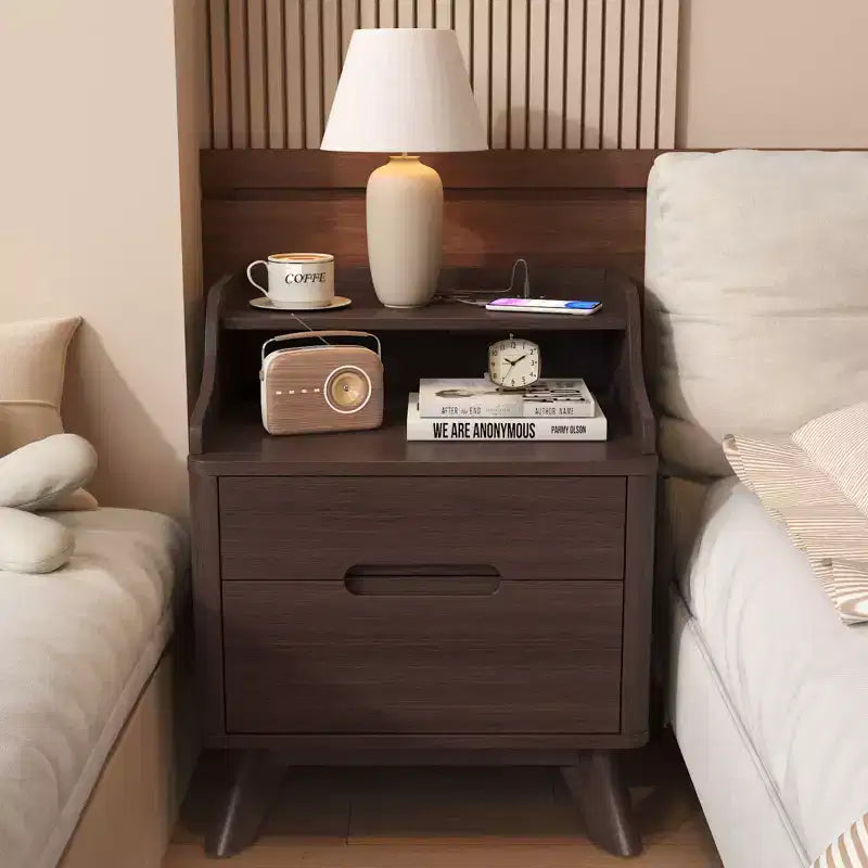 Table de chevet à 2 tiroirs avec station de charge, table de nuit de 53 cm avec étagères ouvertes pour chambre à coucher