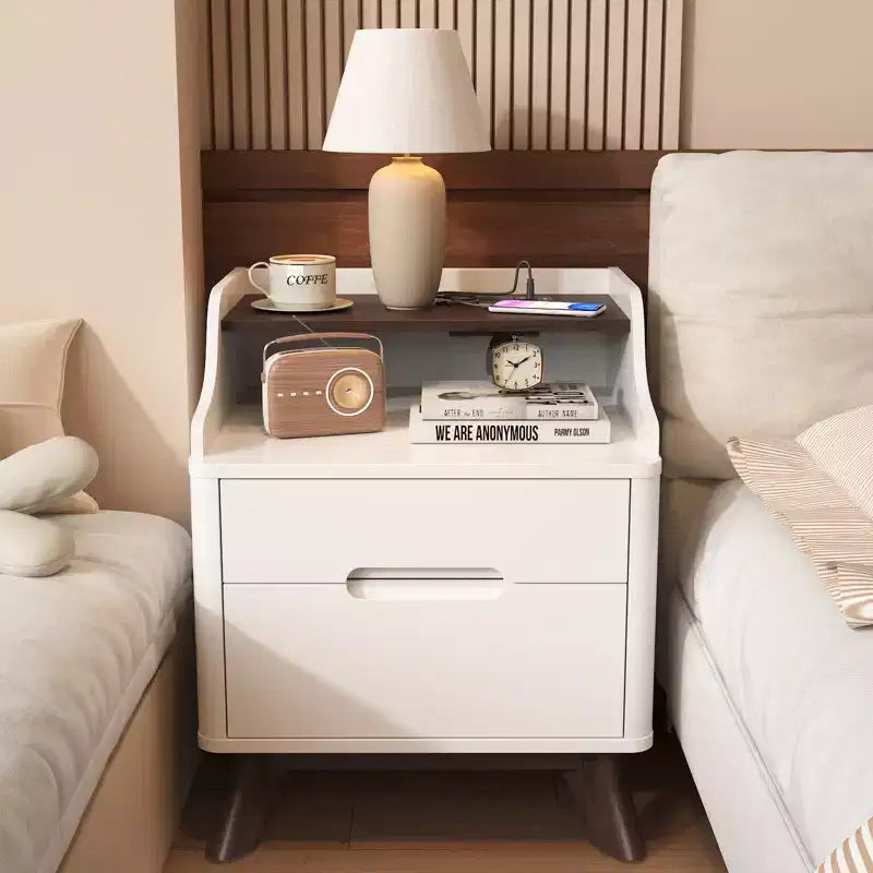 Table de chevet à 2 tiroirs avec station de charge, table de nuit de 53 cm avec étagères ouvertes pour chambre à coucher