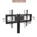 Chariot TV mobile multifonctionnel JVNOXK avec étagères en verre trempé à 2 niveaux, support TV réglable en hauteur et en angle avec roues verrouillables
