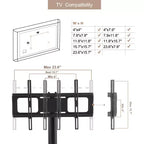 Chariot TV mobile multifonctionnel JVNOXK avec étagères en verre trempé à 2 niveaux, support TV réglable en hauteur et en angle avec roues verrouillables