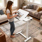 Table de télévision, bureau de lit, plateau rabattable, 4 roulettes, hauteur/angle réglable, table d'ordinateur portable roulante, portable pour la maison/le bureau/l'étude/l'hôpital