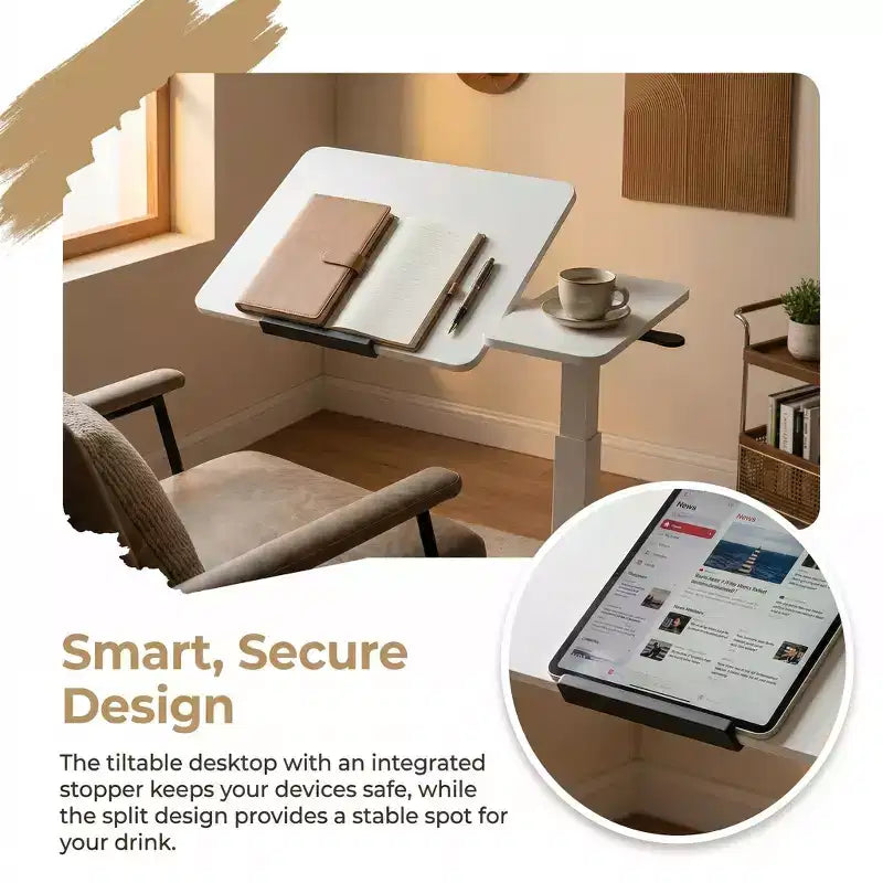 Table de télévision, bureau de lit, plateau rabattable, 4 roulettes, hauteur/angle réglable, table d'ordinateur portable roulante, portable pour la maison/le bureau/l'étude/l'hôpital