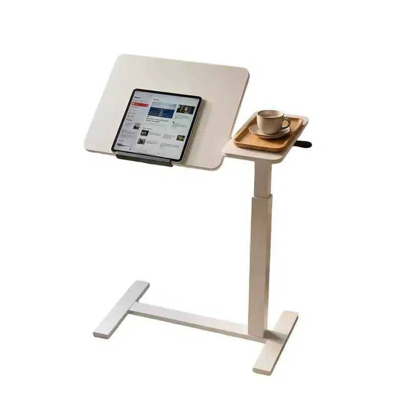 Table de télévision, bureau de lit, plateau rabattable, 4 roulettes, hauteur/angle réglable, table d'ordinateur portable roulante, portable pour la maison/le bureau/l'étude/l'hôpital