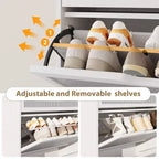 Meuble à chaussures en rotin avec 3 tiroirs basculants, meuble de rangement pour chaussures fin et étroit pour entrée avec étagères réglables