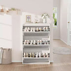 Meuble à chaussures en rotin avec 3 tiroirs basculants, meuble de rangement pour chaussures fin et étroit pour entrée avec étagères réglables