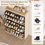 Meuble à chaussures en rotin avec 3 tiroirs basculants, meuble de rangement pour chaussures fin et étroit pour entrée avec étagères réglables