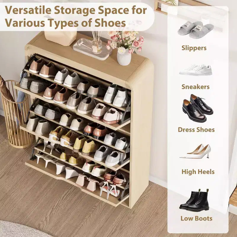 Meuble à chaussures en rotin avec 3 tiroirs basculants, meuble de rangement pour chaussures fin et étroit pour entrée avec étagères réglables