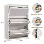 Meuble à chaussures en rotin avec 3 tiroirs basculants, meuble de rangement pour chaussures fin et étroit pour entrée avec étagères réglables
