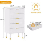 Ensemble de 2 meubles de rangement cannelés pour entrée, commodes noires en bois à 5 tiroirs, poignées dorées en métal, tables de chevet pour chambre à coucher, salon, entrée, blanc