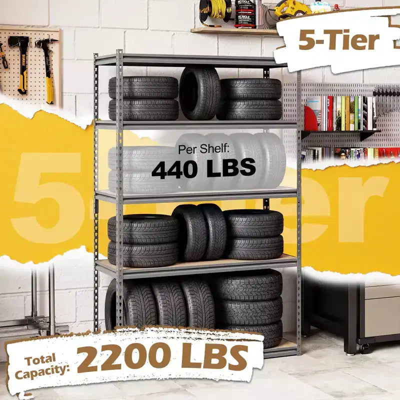 Gymax Lot de 4 étagères de garage à 5 niveaux, capacité de 1000 kg, étagères de rangement métalliques robustes