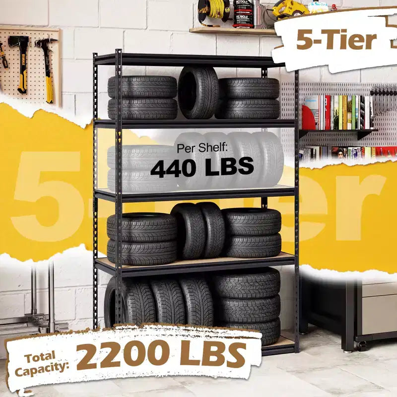 Gymax Lot de 4 étagères de garage à 5 niveaux, capacité de 1000 kg, étagères de rangement métalliques robustes