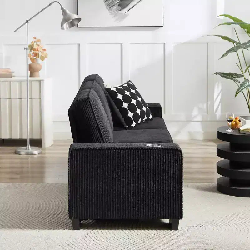 Canapé en velours côtelé Everly 84 de GDFStudio avec porte-gobelets intégrés