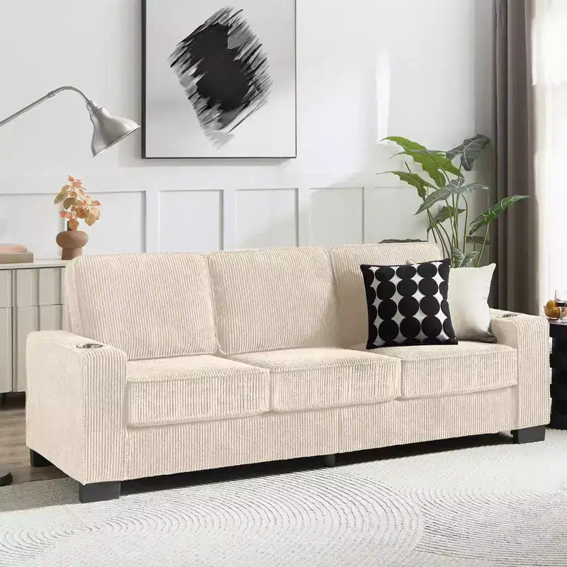 Canapé en velours côtelé Everly 84 de GDFStudio avec porte-gobelets intégrés