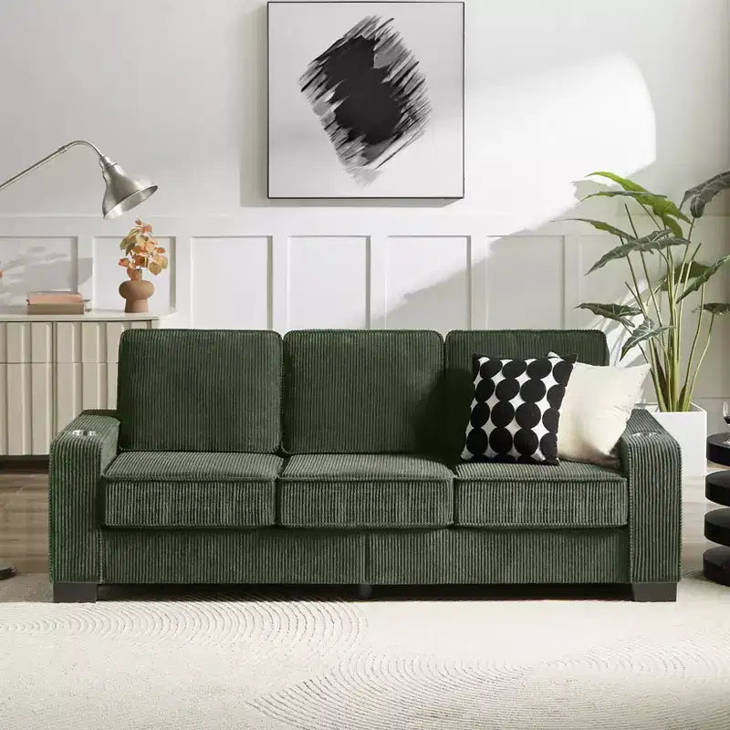 Canapé en velours côtelé Everly 84 de GDFStudio avec porte-gobelets intégrés
