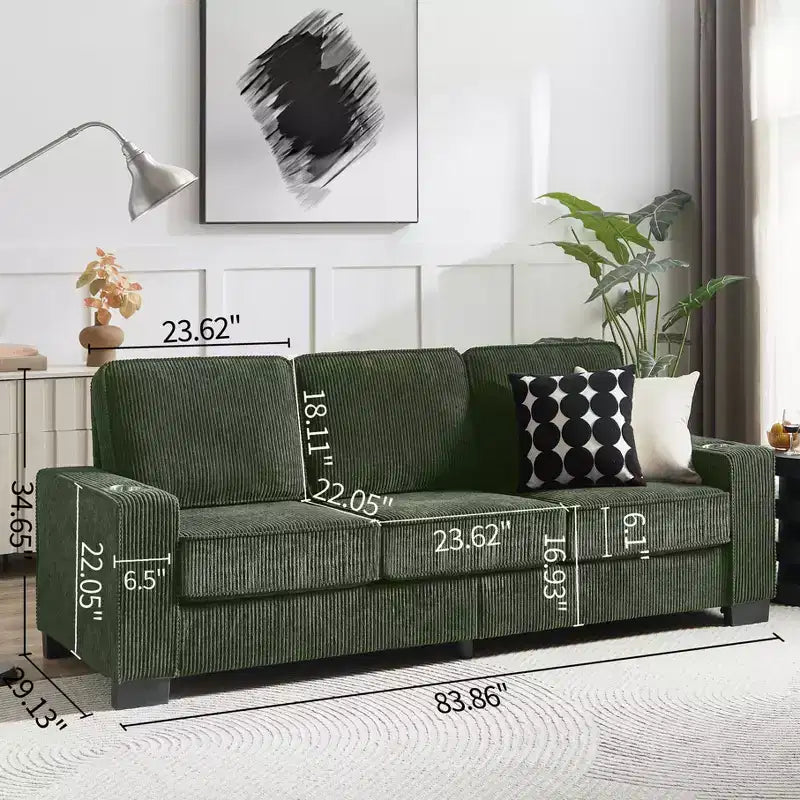 Canapé en velours côtelé Everly 84 de GDFStudio avec porte-gobelets intégrés