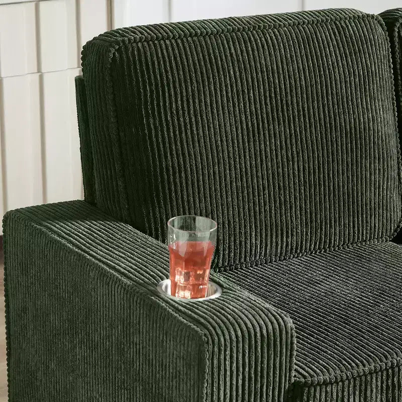 Canapé en velours côtelé Everly 84 de GDFStudio avec porte-gobelets intégrés