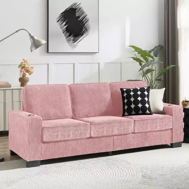 Canapé en velours côtelé Everly 84 de GDFStudio avec porte-gobelets intégrés