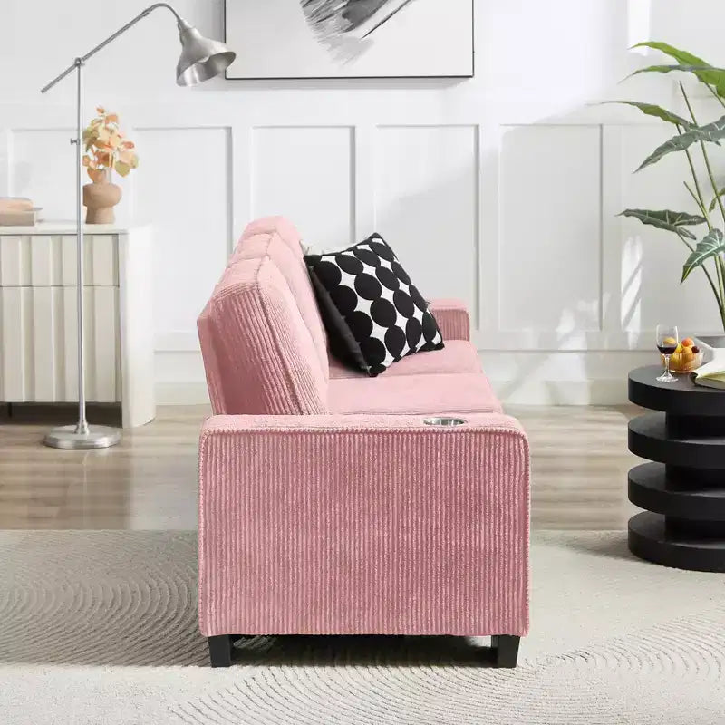 Canapé en velours côtelé Everly 84 de GDFStudio avec porte-gobelets intégrés