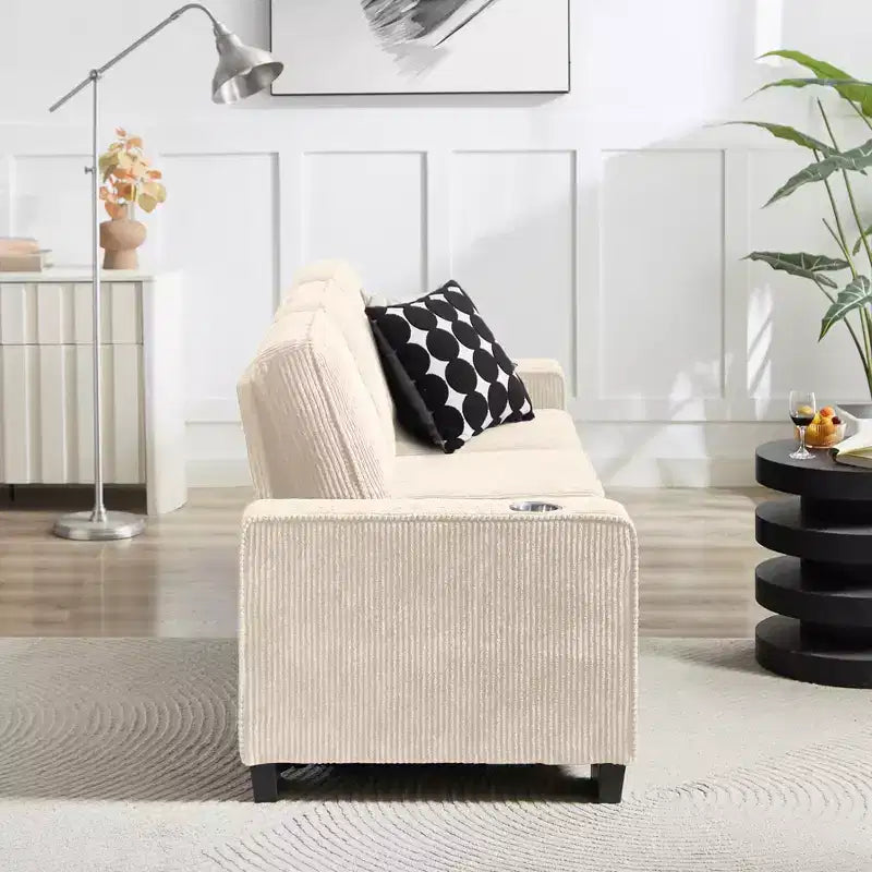 Canapé en velours côtelé Everly 84 de GDFStudio avec porte-gobelets intégrés