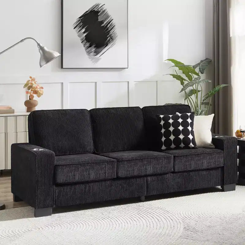 Canapé en velours côtelé Everly 84 de GDFStudio avec porte-gobelets intégrés