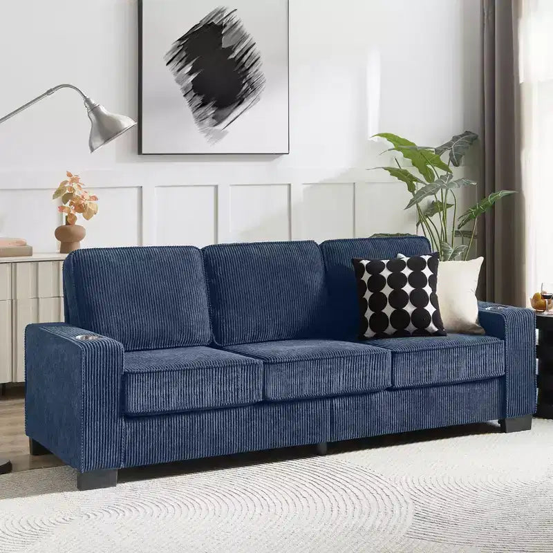 Canapé en velours côtelé Everly 84 de GDFStudio avec porte-gobelets intégrés