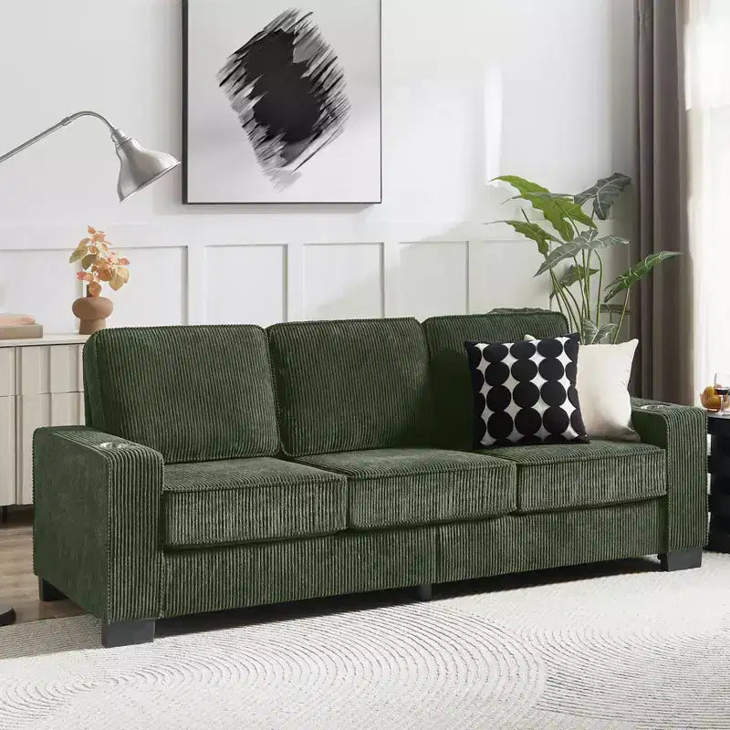 Canapé en velours côtelé Everly 84 de GDFStudio avec porte-gobelets intégrés