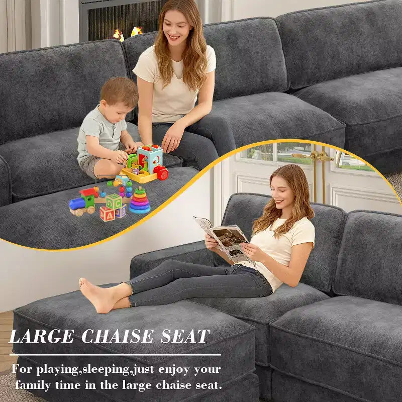 Dyonery 120 - Canapé modulaire sectionnel, Canapé sectionnel Cloud avec assise profonde, Canapé modulaire en L moderne avec méridienne.