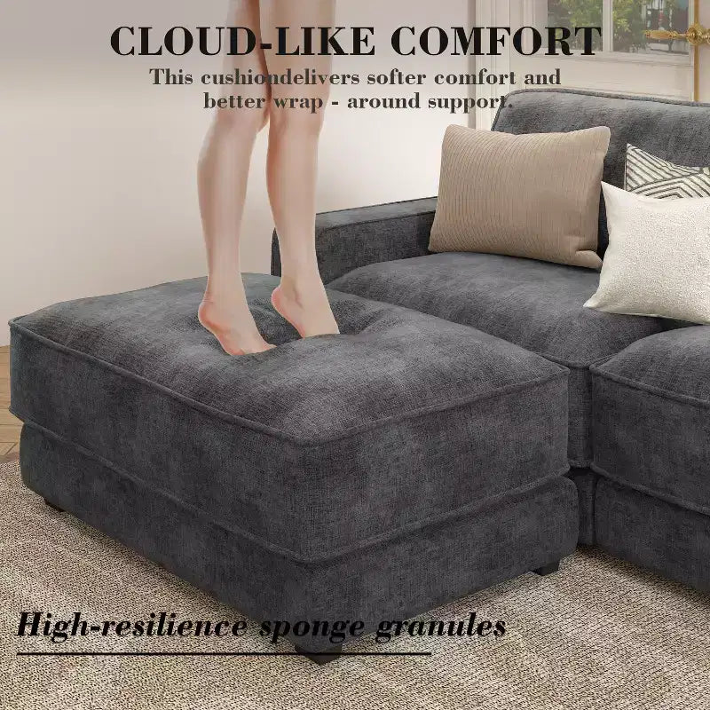 Dyonery 120 - Canapé modulaire sectionnel, Canapé sectionnel Cloud avec assise profonde, Canapé modulaire en L moderne avec méridienne.