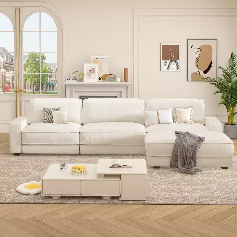 Dyonery 120 - Canapé modulaire sectionnel, Canapé sectionnel Cloud avec assise profonde, Canapé modulaire en L moderne avec méridienne.