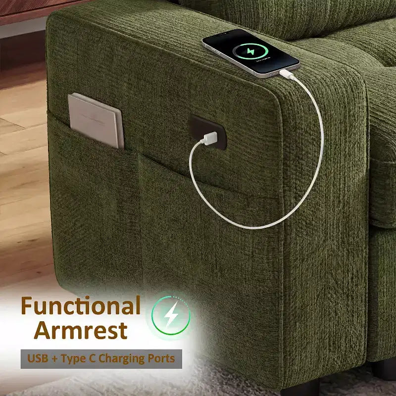 Canapé-lit Dyonery, canapé-lit escamotable en forme de L de 81 po avec méridienne de rangement réversible/port USB/poche latérale/assemblage sans outils, velours côtelé beige