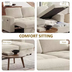 Canapé-lit Dyonery, canapé-lit escamotable en forme de L de 81 po avec méridienne de rangement réversible/port USB/poche latérale/assemblage sans outils, velours côtelé beige