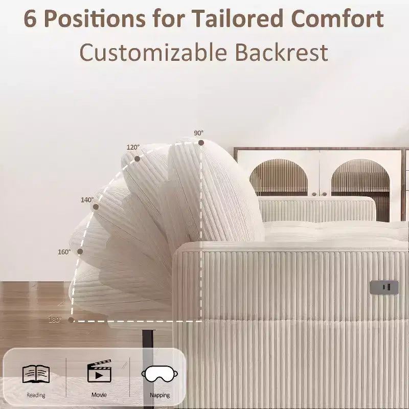 Canapé-lit Dyonery, canapé-lit escamotable en forme de L de 81 po avec méridienne de rangement réversible/port USB/poche latérale/assemblage sans outils, velours côtelé beige