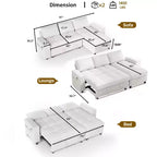 Canapé-lit Dyonery, canapé-lit escamotable en forme de L de 81 po avec méridienne de rangement réversible/port USB/poche latérale/assemblage sans outils, velours côtelé beige