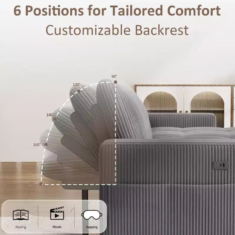 Canapé-lit Dyonery, canapé-lit escamotable en forme de L de 81 po avec méridienne de rangement réversible/port USB/poche latérale/assemblage sans outils, velours côtelé beige