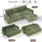 Canapé-lit Dyonery, canapé-lit escamotable en forme de L de 81 po avec méridienne de rangement réversible/port USB/poche latérale/assemblage sans outils, velours côtelé beige