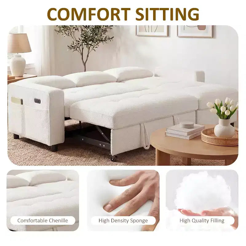 Canapé-lit Dyonery, canapé-lit escamotable en forme de L de 81 po avec méridienne de rangement réversible/port USB/poche latérale/assemblage sans outils, velours côtelé beige
