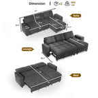 Canapé-lit Dyonery, canapé-lit escamotable en forme de L de 81 po avec méridienne de rangement réversible/port USB/poche latérale/assemblage sans outils, velours côtelé beige