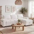 Dyonery Sleeper Sofa Bed, 81 L-Shaped Pull Out Couch Bed with Reversible Storage Chaise/USB Port/Side Pocket/Tool-Free Assembly Corduroy Beige