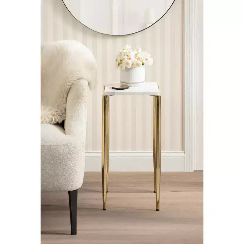 Table d'appoint en marbre et métal Kate et Laurel LeMaire, blanc et or, 12x12x24