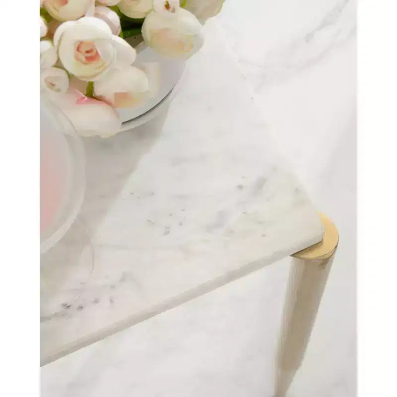 Table d'appoint en marbre et métal Kate et Laurel LeMaire, blanc et or, 12x12x24