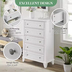 Commode moderne en bois de 122 cm de haut avec 5 tiroirs et poignées métalliques pour chambre et salon