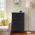 Commode moderne en bois de 122 cm de haut avec 5 tiroirs et poignées métalliques pour chambre et salon