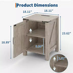 Lot de 2 tables de chevet de ferme avec station de recharge, table de nuit rustique avec porte de grange et étagère réglable, petite table d'appoint pour chambre et salon.
