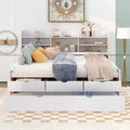 FAMYYT Full Size Wooden Captain Bed?With Built-in Bookshelves, Three Storage Drawers and Trundle, Easy Assembly