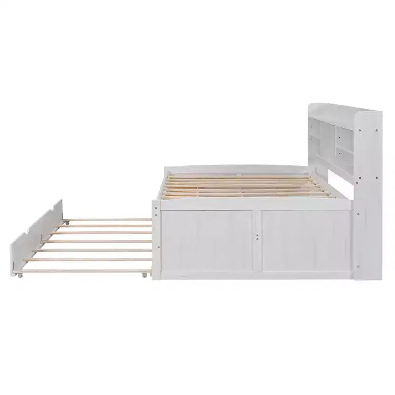 Lit Capitaine FAMYYT Grand Lit en Bois avec Étagères Intégrées, Trois Tiroirs de Rangement et Lit Gigogne, Montage Facile